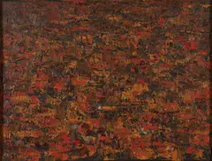 "Homes" by Ablade Glover, 1983, Öl auf Leinwand, sold Mar 2023