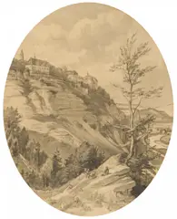 Carl Hummel, Sächsische Landschaft an der Elbe, Kohle auf Papier