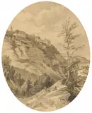 Carl Hummel, Sächsische Landschaft an der Elbe, Kohle auf Papier