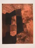 Serge Poliakoff, Komposition in Braun und Rot, 1964, Farbradierung auf Bütten
