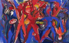 Barbara Heinisch, "Tanz die Orange II", 1986, Tempera auf Nessel