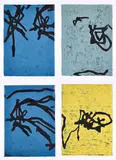 Martin Noël, Konvolut von 4 Holzschnitten, 1991, Jeweils: Farbholzschnitt auf acrylbespachteltem Zeitungspapier
