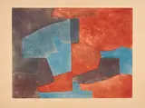 Serge Poliakoff, Komposition in Grau, Blau und Rot, 1965, Farbradierung auf Lana (Wasserzeichen: Widderkopf)