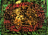 Jörg Immendorff, Söhne der Sonne, 1997/2003, Farbserigrafie und Linolschnitt auf Leinwand