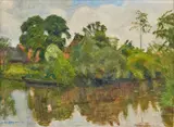 Otto Modersohn, Fischerhude-Sommerliche Wümme/Uferlanschaft, 1930/31, Öl auf Leinwand