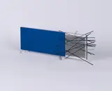 Ohne Titel (Vibration) by Jesús Rafael Soto, 1969, Farbserigrafie auf transparenter Plexiglasplatte, davor schwarz und blau gefasste Metallstäbe an Nylonfäden, sold Mar 2023