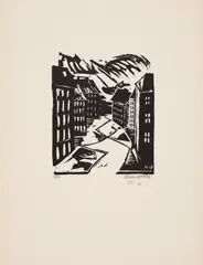 Straßenansicht by Hannah Höch, 1912, Holzschnitt auf Maschinenbütten, sold Apr 2023
