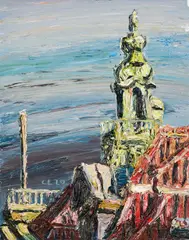 Christopher Lehmpfuhl, Turm des Amtsgerichts Schöneberg, 2020, Öl auf Leinwand
