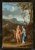 Niederländische Schule, Apollo und die Pythonin (oder eine Sibylle), Öl auf Kupfer