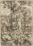 Lucas Cranach d.Ã., Der Sündenfall. Adam und Eva im Paradies, 1509, Holzschnitt auf Papier