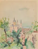 Kurt Kühn, Der Spaziergang, Bleistift und Aquarell auf Velin