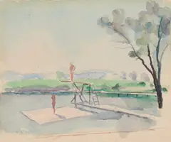 Kurt Kühn, Im Freibad, Aquarell auf Velin