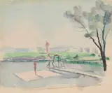 Kurt Kühn, Im Freibad, Aquarell auf Velin