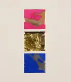 Yves Klein, Aus: Edition Original I", 1962/64, Blattgold und Pigment in transparenter Kunststofffolie auf Blattgold belegtem Karton, darüber Passepartout auf Unterlagekarton