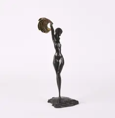 Daphne by Ernst Fuchs, 1973, Bronze, dunkelbraun patiniert, mit aufgesteckter Agraffe, vergoldet, sold Mar 2023