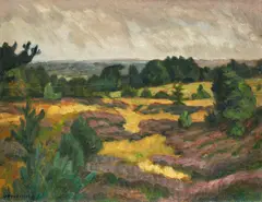 Otto Modersohn, Blühende Heide auf dem Weyerberg, Öl auf Holz