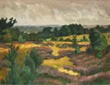 Otto Modersohn, Blühende Heide auf dem Weyerberg, Öl auf Holz