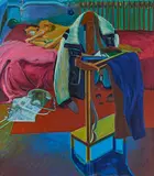 Norbert Tadeusz, "Stummer Diener", 1977, Öl auf Leinwand