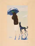 Kees van Dongen, Spaziergängerin mit Hund am Meer, 1922, Farblithografie auf Velin