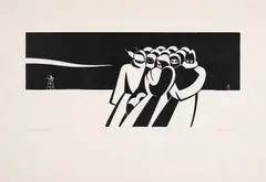 Gerd Arntz, Kolyma, 1952, Linolschnitt auf Bütten