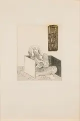 Ohne Titel by Horst Antes, Radierung auf Bütten mit Votivtäfelchen eines Beins, sold May 2023