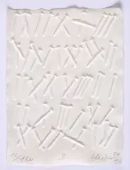 Günther Uecker, Schrift der Nägel, 2007, Serie von 4 Prägedrucken auf handgeschöpftem Bütten. In der originalen Box