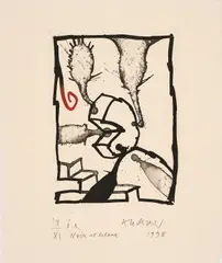 Noir sur blanc by Pierre Alechinsky, 1998, Publikation mit beiliegender Radierung auf Bütten, sold May 2023