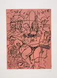Jörg Immendorff, Café de Flore, 1992, Farblinolschnitt auf Fabriano (Wasserzeichen)