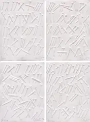Günther Uecker, Schrift der Nägel, 2007, Serie von 4 Prägedrucken auf handgeschöpftem Bütten. In der originalen Box