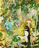 Tomoko Nagai, "The Curtain Made of Akebi, Leaves and Raspberry", 2009, Acryl und Öl auf Leinwand