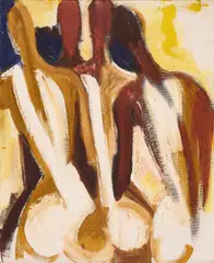 Anton Räderscheidt, Vier Figuren, 1957, Öl auf Sperrholz