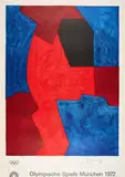 Serge Poliakoff, Komposition in Blau, Rot und Schwarz, 1969/72, Farblithografie auf BFK RIVES (Wasserzeichen)