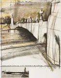 Christo, Wrapped Bridge, Project for Le Pont Alexandre III, Paris, 1977, Farblithografie und Collage mit Fotografie auf leichtem Karton