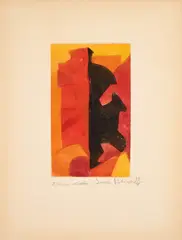 Komposition in Orange, Rot und Schwarz by Serge Poliakoff, 1957, Farbradierung auf BFK RIVES (Wasserzeichen), sold Oct 2023