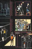 Gerd Arntz, "Feierabend", 1931/1979, Bemalter Druckstock auf Sperrholzplatte montiert