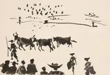 Pablo Picasso, Los Cabestros retiran al Toro Manso (Aus: La Tauromaquia o Arte de Torear), 1957, Aquatinta auf Velin