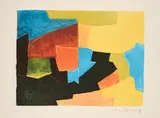 Serge Poliakoff, Komposition in Schwarz, Gelb, Blau und Rot, 1966, Farbradierung auf Arches (Wasserzeichen)