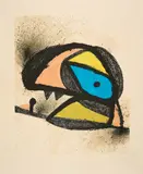 Plakat für die Ausstellung "Homenatge a J. Torres Clavé" Col.legi d'arquitectes de Catalunya, Barcelona by Joan Miró, 1980, Farblithografie auf Arches (Wasserzeichen), sold Oct 2023