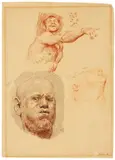 Otto Greiner, Studienblatt, Schwarze und rote Kreide auf Papier