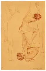 Otto Greiner, Aktstudien einer jungen Frau, 1895, Rötel und schwarze Kreide auf Papier