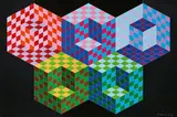 Olimpia by Victor Vasarely, 1988, Kunststoff-Folien, collagiert auf Kunststoffplatte, sold Jun 2023