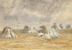Walter Leistikow, Korngarben auf dem Feld, 1893, Aquarell auf Papier