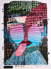 Friedensreich Hundertwasser, The City Man, 1984, Farbfotolithografie, Farbserigrafie und Metallprägung auf Fabriano 5, 50% Cotton (Wasserzeichen)