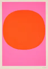 Variation Runde Farbe III / leuchtrot warm auf leuchtrot kalt by Rupprecht Geiger, 1968, Farbserigrafie auf leichtem Karton, sold Sep 2023