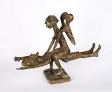 Bernhard Kleinhans, Sirene mit Odysseus, Bronze, braun patiniert