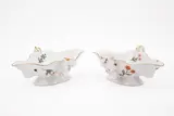Zwei Saucieren mit mit Holzschnittblumen und Insekten by Meissen, 18.Jh, Porzellan, farbig und gold staffiert, sold Jan 2023