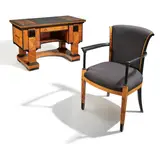 Joseph Maria Olbrich, Schreibtisch und Armlehnstuhl, Um 1905, ebonisiert, Ledereinlage