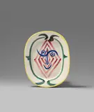 Faun's Head by Pablo Picasso, 1948, Weißes Steingut, partiell farbig gefasst und glasiert; ceramic, Madoura edition, sold Jun 2023