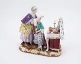 Zofe mit Mädchen by Meissen, 19. Jh, Porzellan, farbig und gold dekoriert, sold May 2023