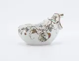Sauciere in Kürbisform mit Ranken und Kastaniendekor by Émile Gallé, 19./20. Jh, Heller Keramikscherben mit lichtgrauer Glasur, polychrom und gold dekoriert, sold May 2023